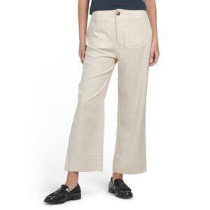 BAGATELLE COLLECTION Oatmeal Linen Blend Wide Leg Pants With Patch Pockets